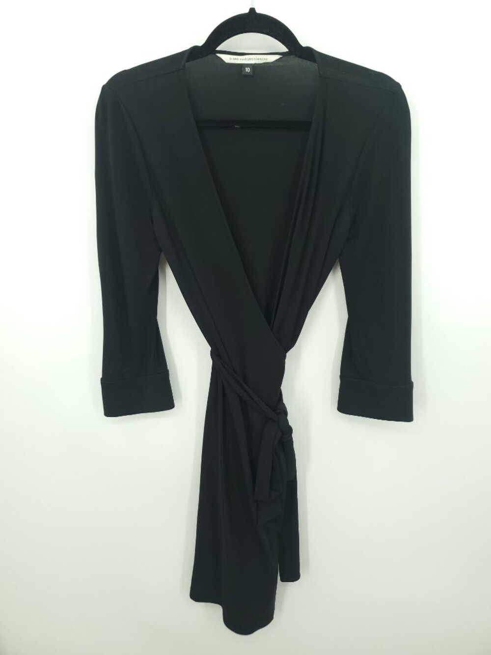Diane Von Furstenberg 3/4 Sleeve True Wrap Dress 10 Black - Picture 2 of 14